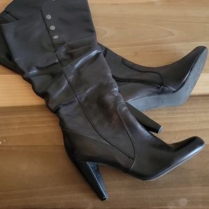 Guess Knee High Black Leather Boots Size 11 Zipper